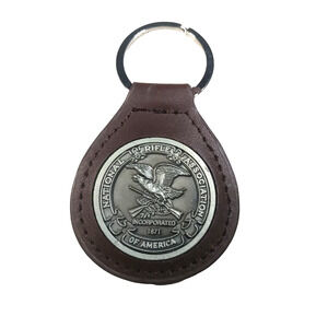 National Rifle Association Of America Brown Leather Silver Tone Keychain